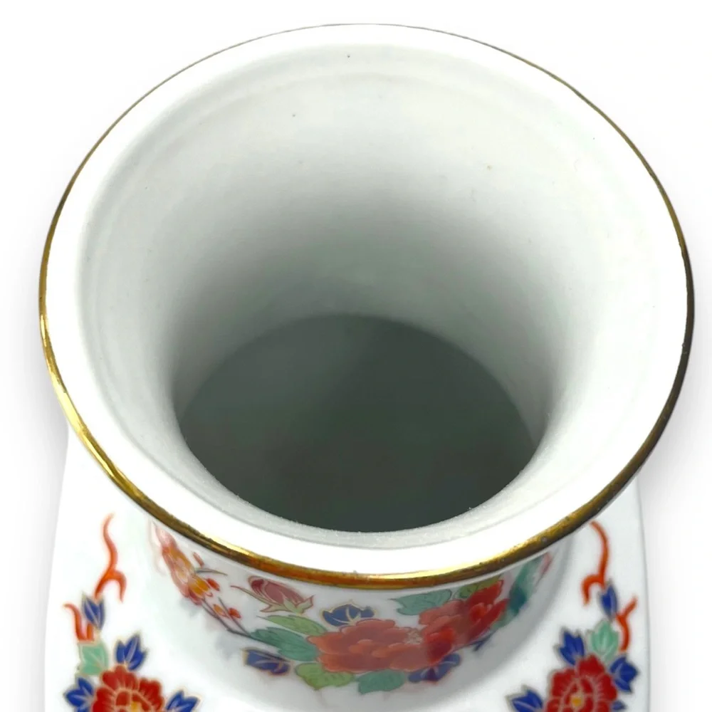 Japanese Imari Square Vase w/ Chrysanthemum & Pheasant Gold Rim 10